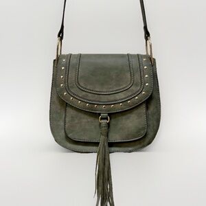 Khaki Green Crossbody‎ Bag Studded Tassel Flap Shoulder Bag